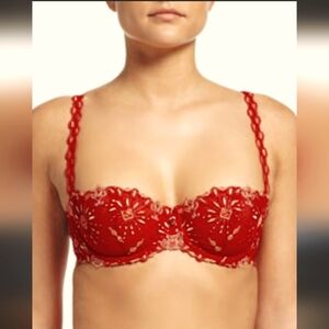 ChantelleVendome Embroidered Demi Bra, Candy apple  red Sz/32DD